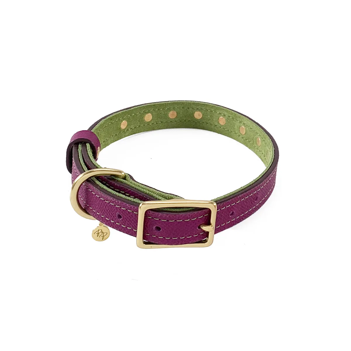 Mardi Gras Classic Rhinestone Leather Dog Collar Amethyst/Basil