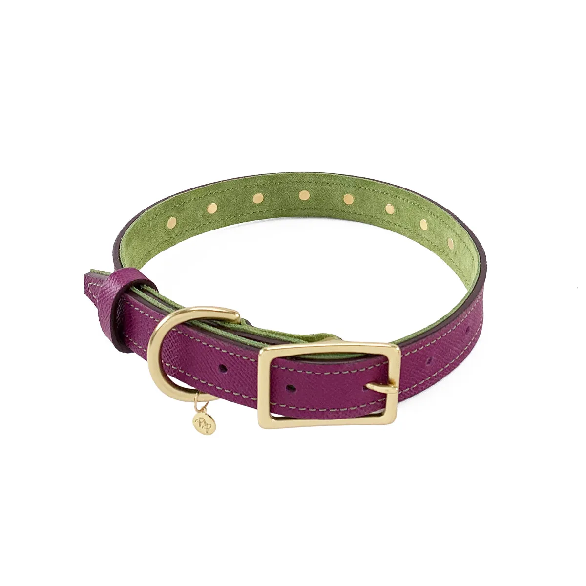 Mardi Gras Classic Rhinestone Leather Dog Collar Amethyst/Basil