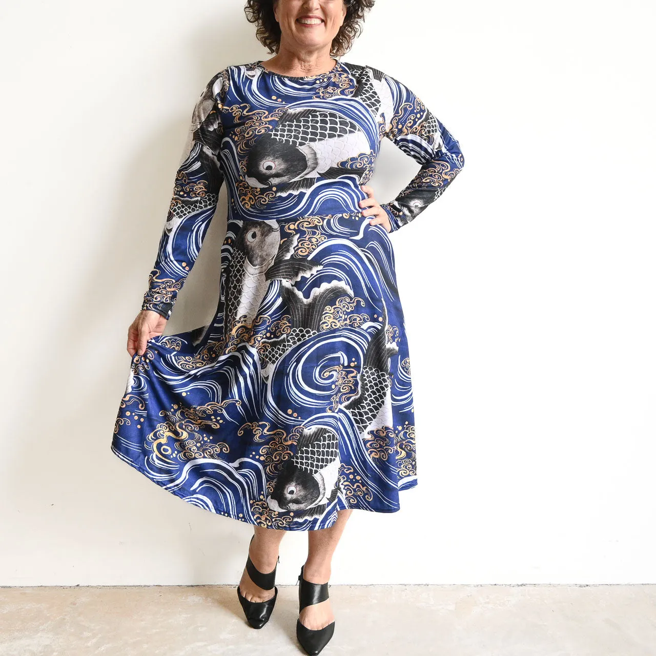 Masterpiece Midi Dress in Stretch Jersey - Koi Spirit