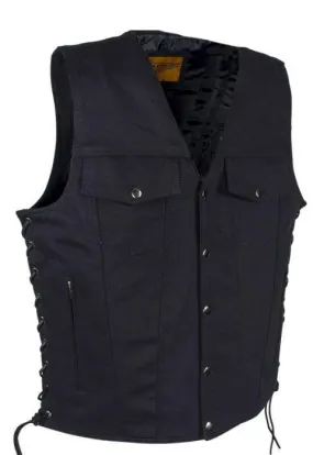 Men’s Black Denim Motorcycle Club Vest, MV8050-BD-DL