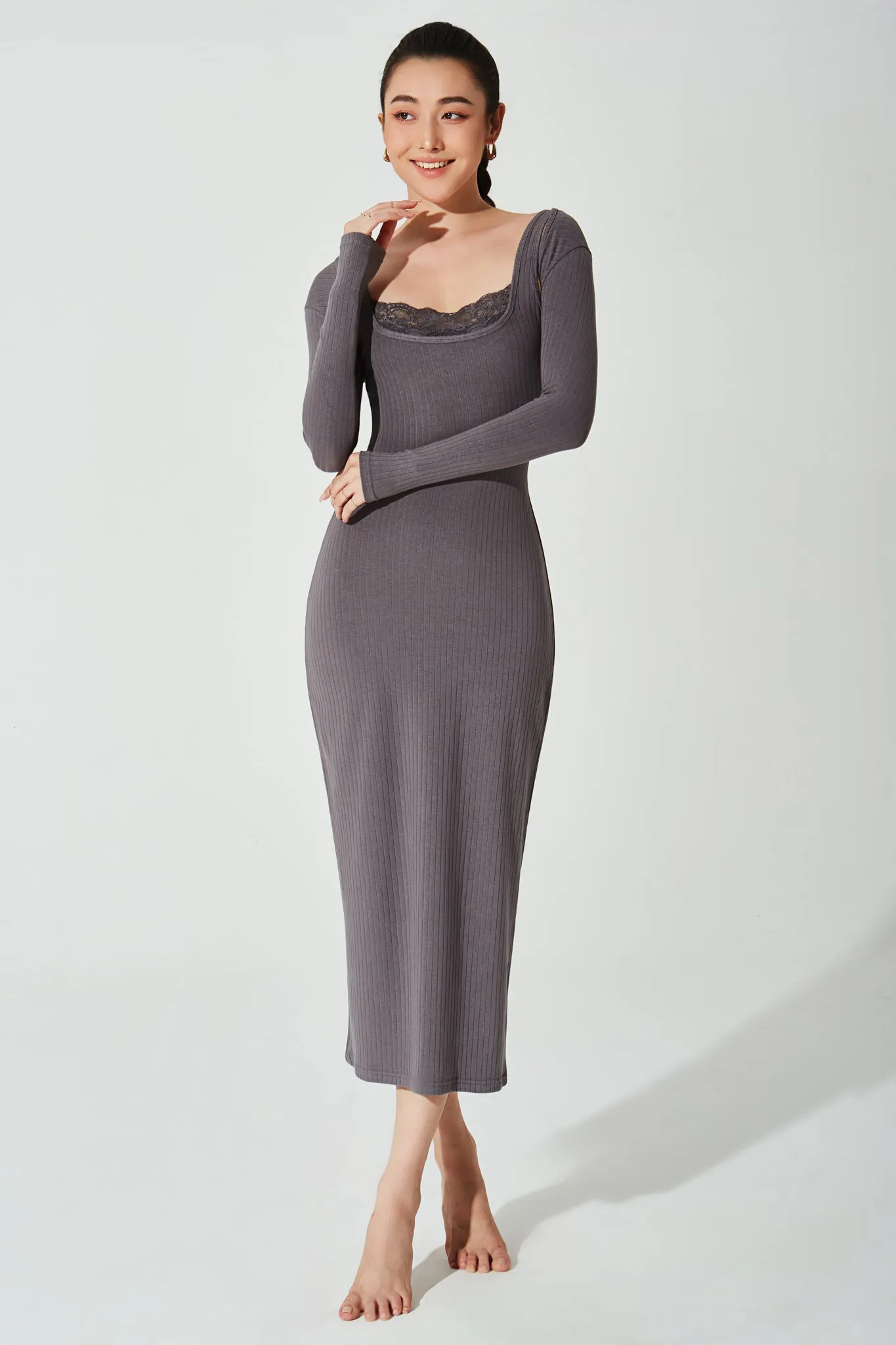 Mina Ribbed Dress - Graphite