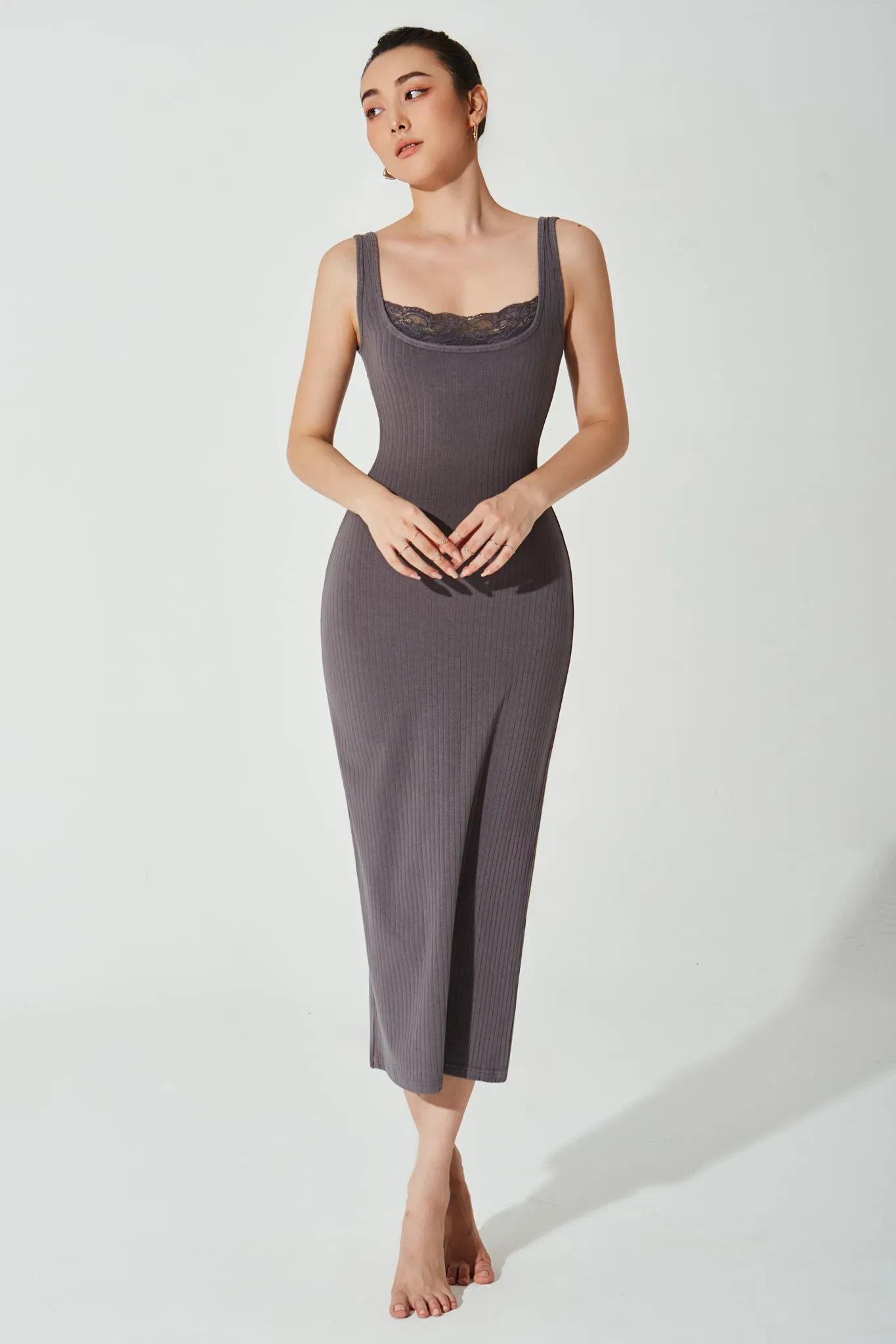 Mina Ribbed Dress - Graphite