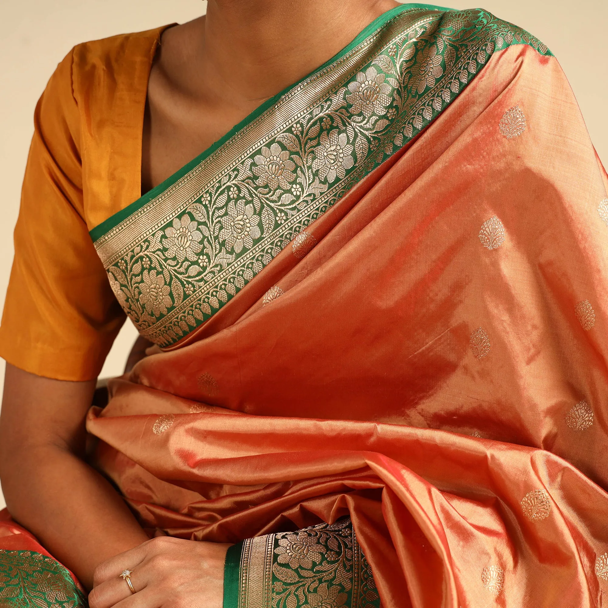 Orange - Banarasi Handloom Pure Katan Silk Kaduwa Zari Buti Saree