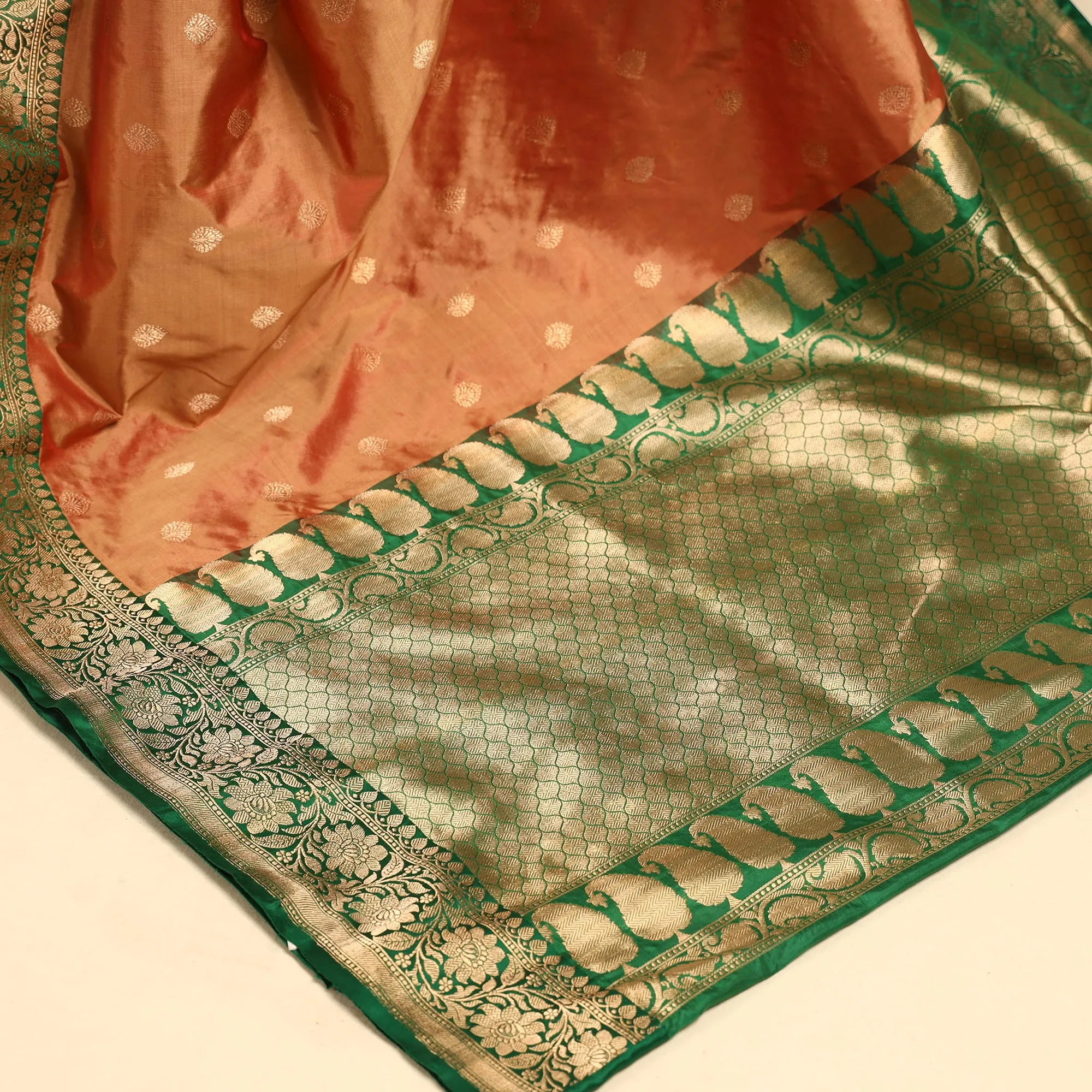 Orange - Banarasi Handloom Pure Katan Silk Kaduwa Zari Buti Saree