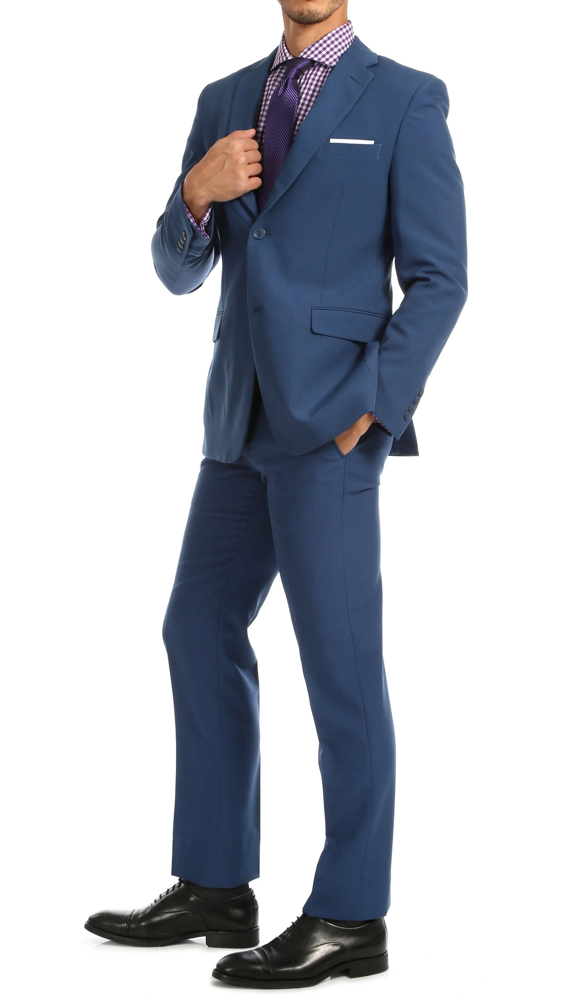 Paul Lorenzo Mens Indigo Slim Fit 2 Piece Suit