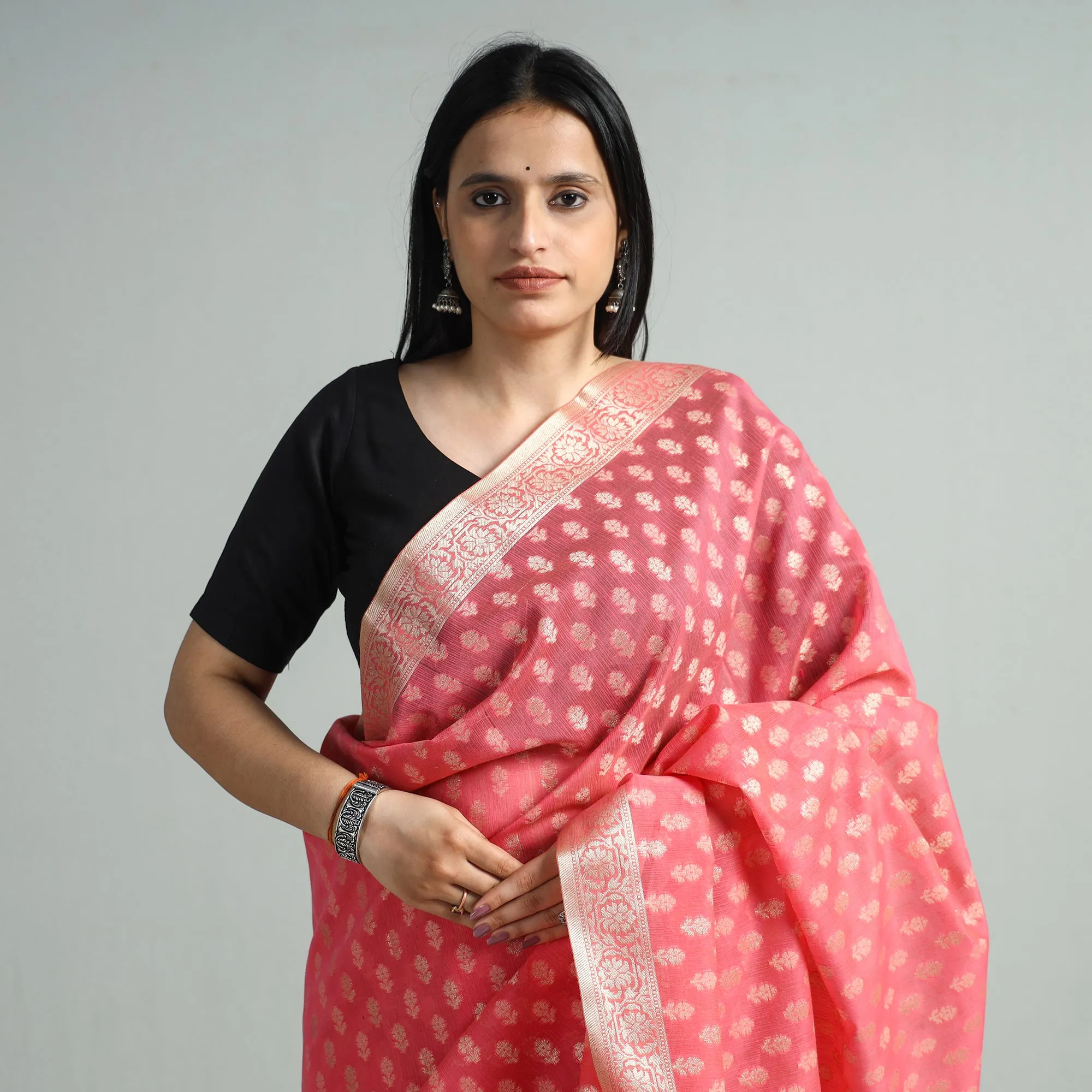 Pink - Banarasi Silk Cotton Cutwork Zari Buti Saree 58