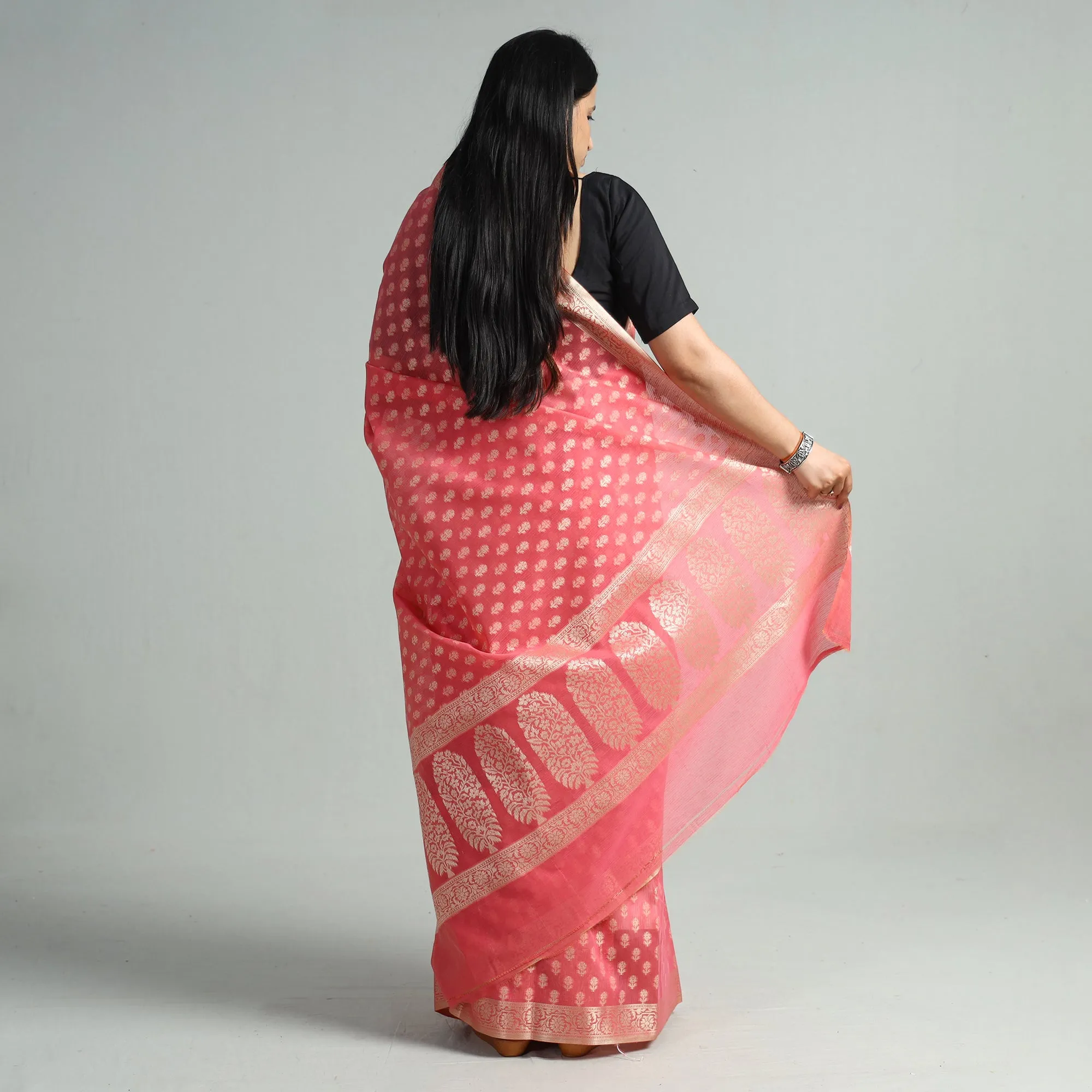 Pink - Banarasi Silk Cotton Cutwork Zari Buti Saree 58