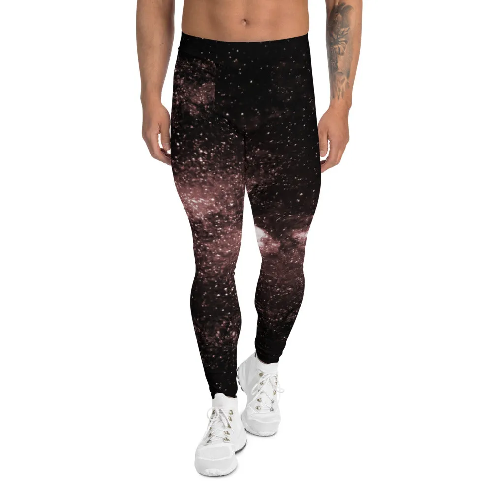 Pink Galaxy Men's Leggings, Best Constellation Universe Meggings Running Tights-Made in USA/EU