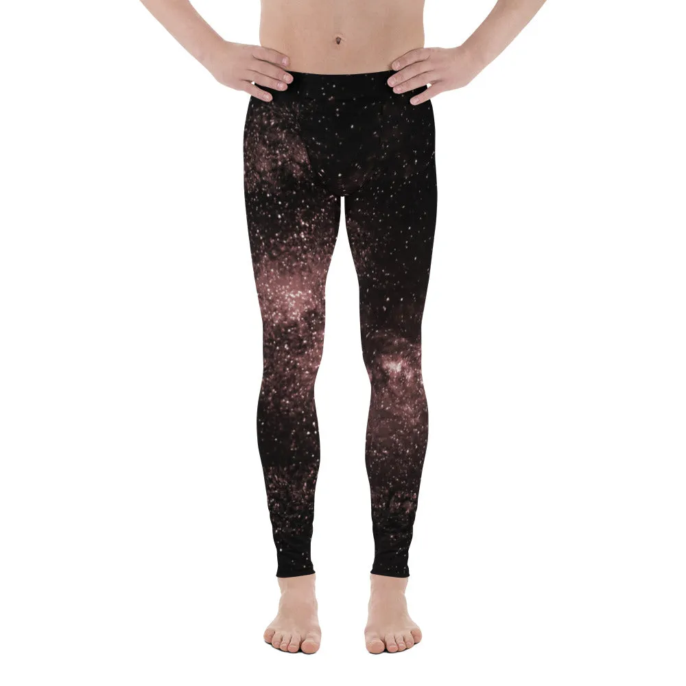 Pink Galaxy Men's Leggings, Best Constellation Universe Meggings Running Tights-Made in USA/EU