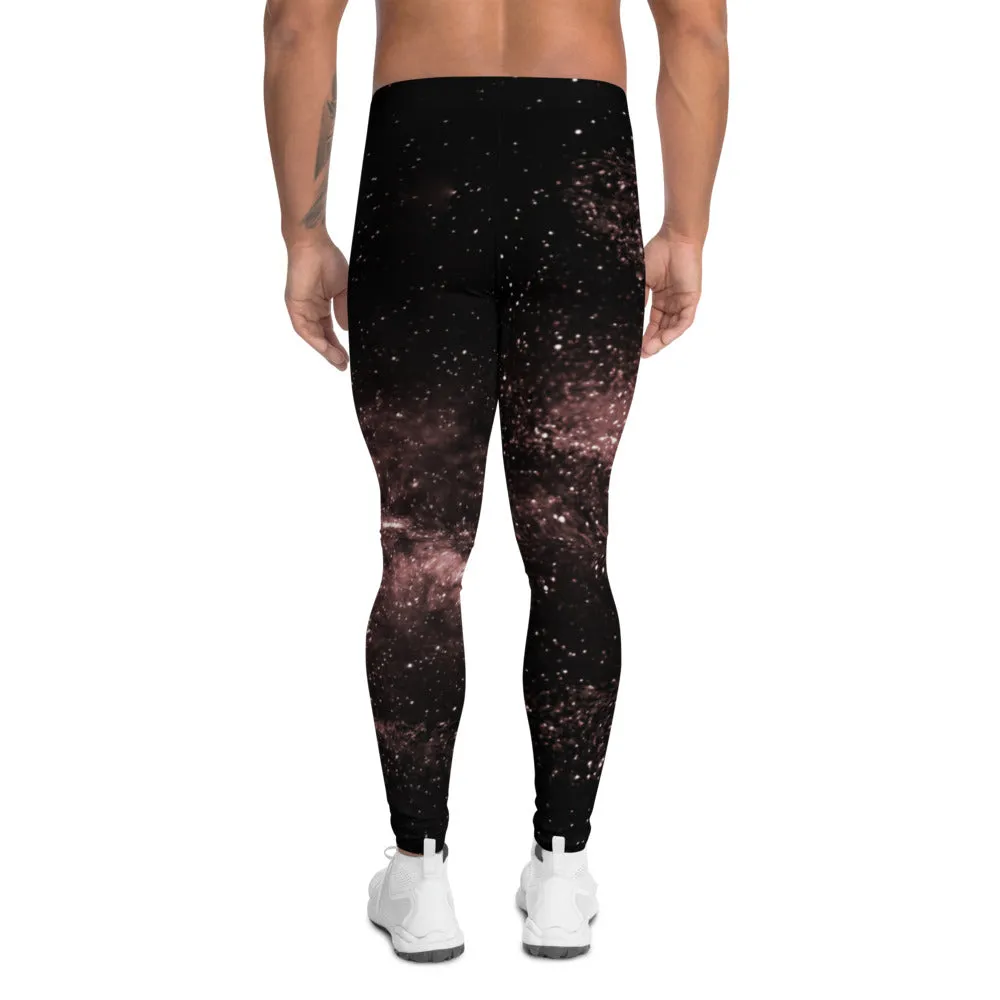 Pink Galaxy Men's Leggings, Best Constellation Universe Meggings Running Tights-Made in USA/EU