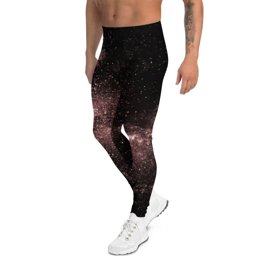 Pink Galaxy Men's Leggings, Best Constellation Universe Meggings Running Tights-Made in USA/EU