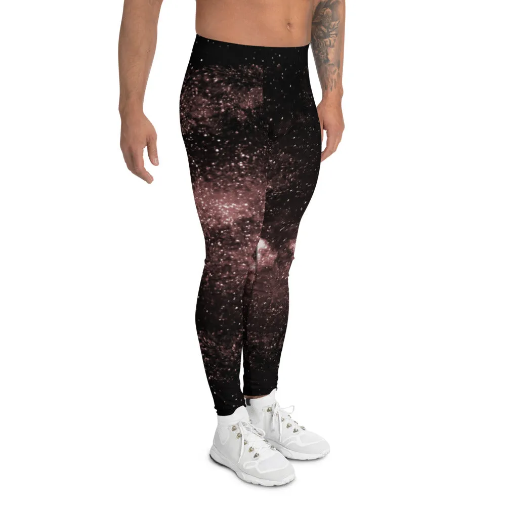 Pink Galaxy Men's Leggings, Best Constellation Universe Meggings Running Tights-Made in USA/EU