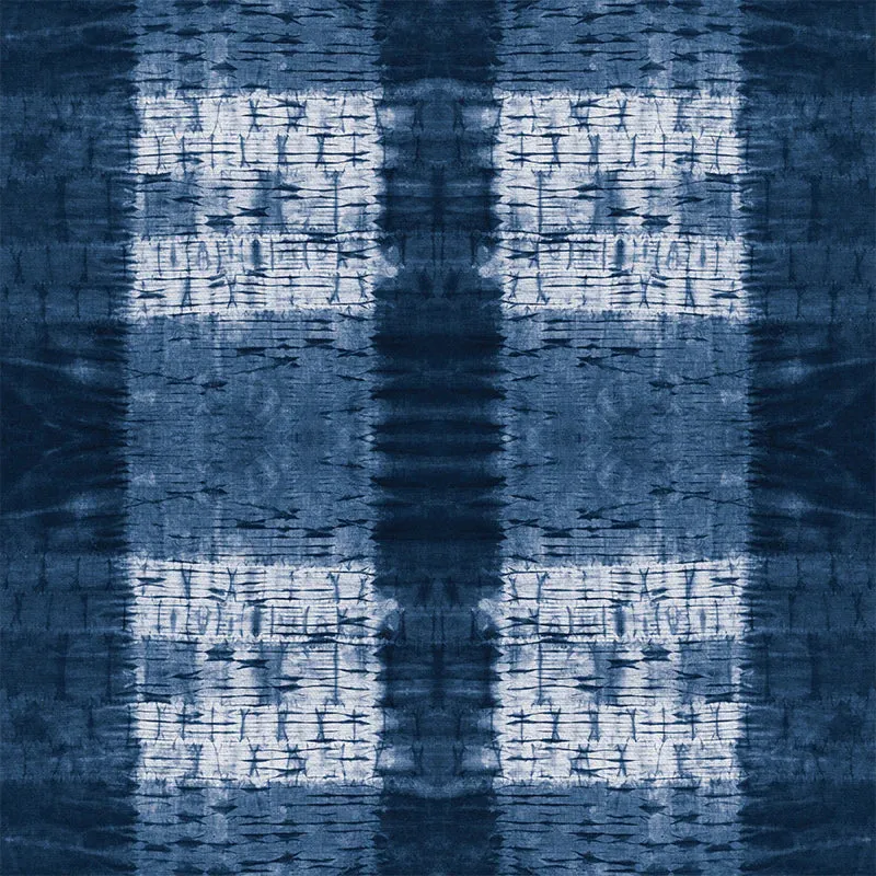 'Pleat Plaid Shibori Indigo' Art Cotton Print by Kim Eichler-Messmer, 44" Wide, By the Yard # 1453