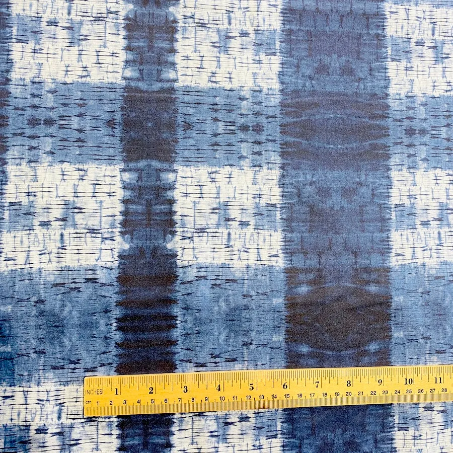 'Pleat Plaid Shibori Indigo' Art Cotton Print by Kim Eichler-Messmer, 44" Wide, By the Yard # 1453