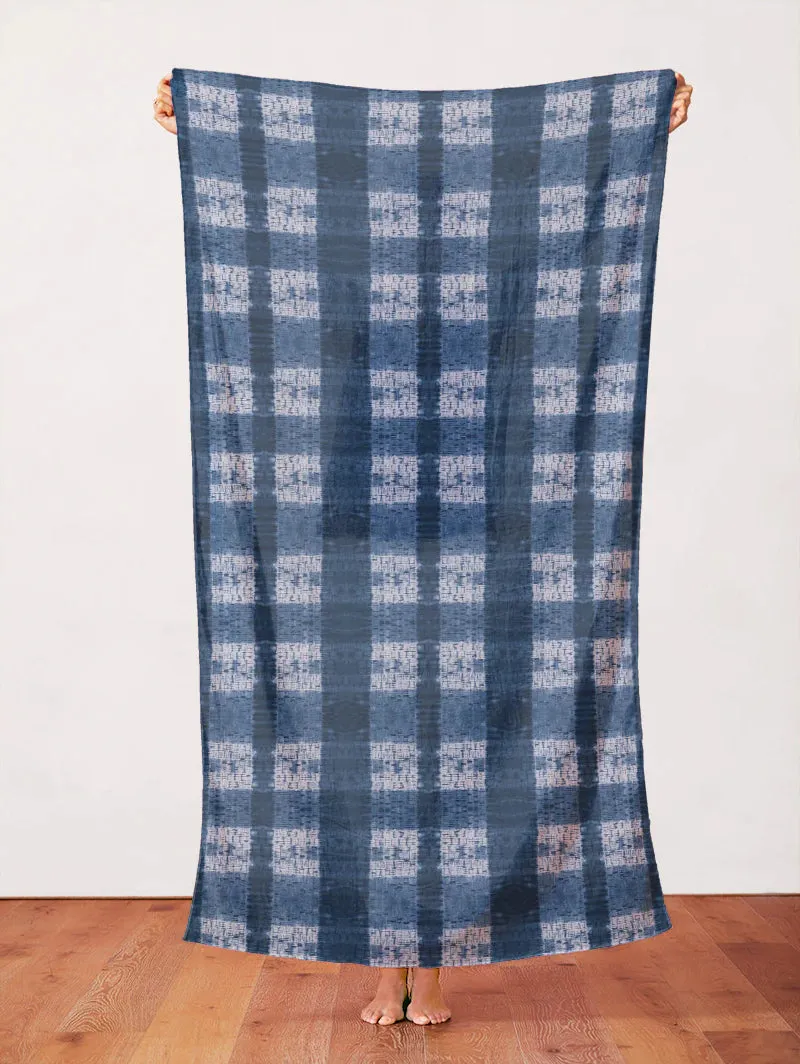 'Pleat Plaid Shibori Indigo' Art Cotton Print by Kim Eichler-Messmer, 44" Wide, By the Yard # 1453