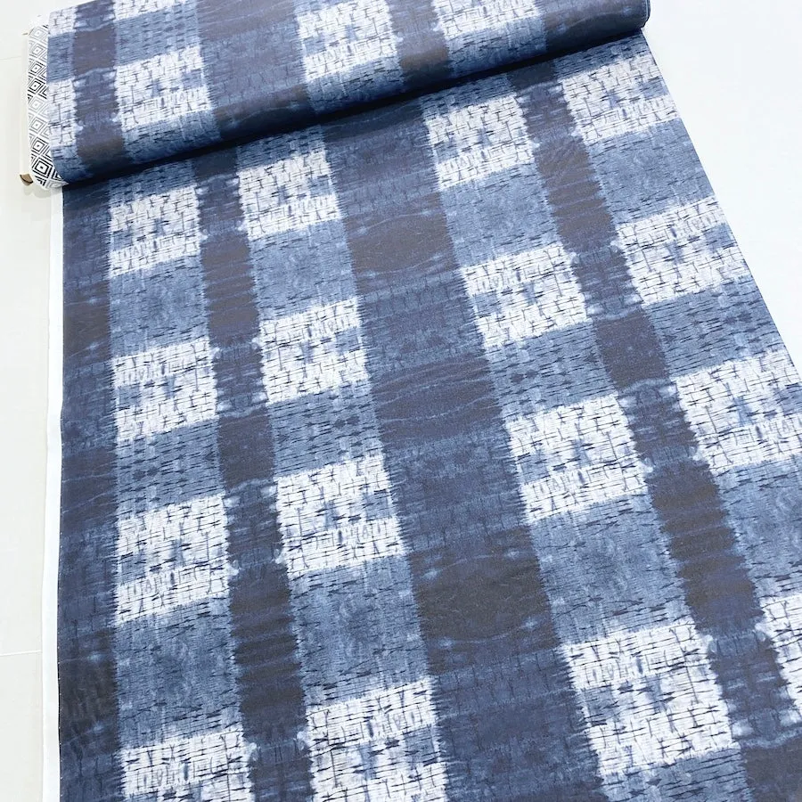 'Pleat Plaid Shibori Indigo' Art Cotton Print by Kim Eichler-Messmer, 44" Wide, By the Yard # 1453