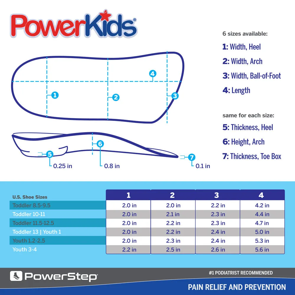 PowerStep Pinnacle Junior 3/4 Insoles | Children's Pain Relief Shoe Insert