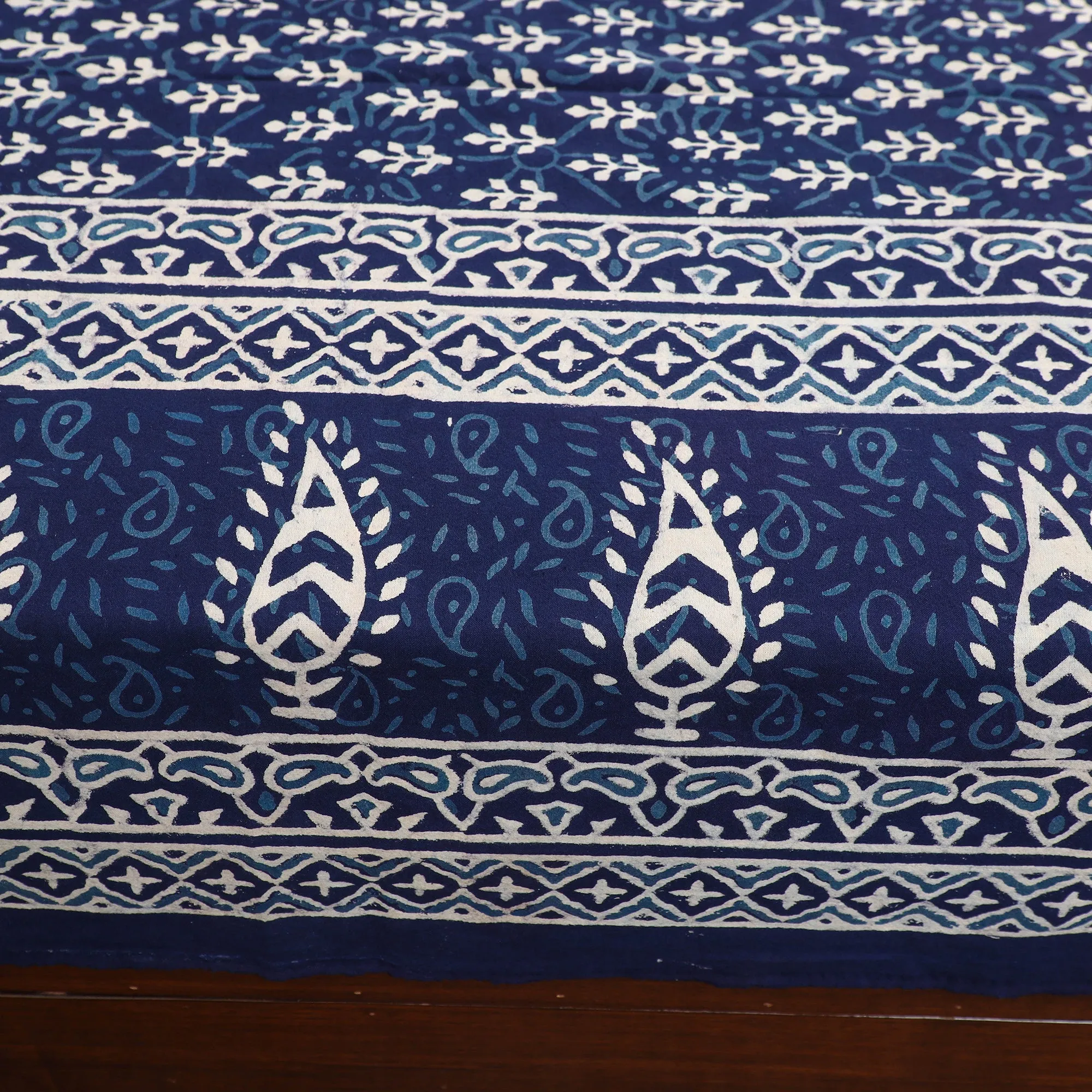 Pure Cotton Double Indigo Bagru Print Bed Cover Set 08