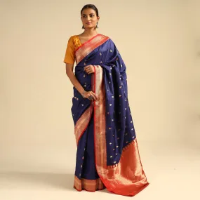 Purple - Banarasi Handloom Pure Katan Silk Kaduwa Zari Buti Saree