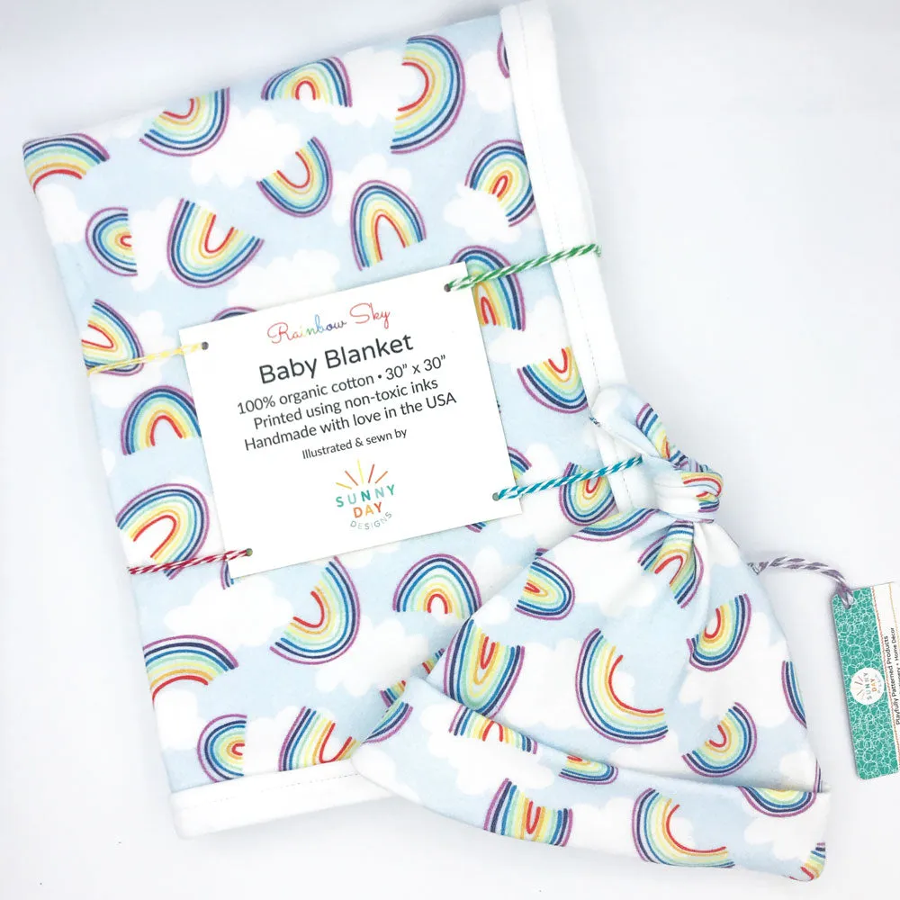 Rainbow Sky  Baby Receiving Blanket - Organic Cotton