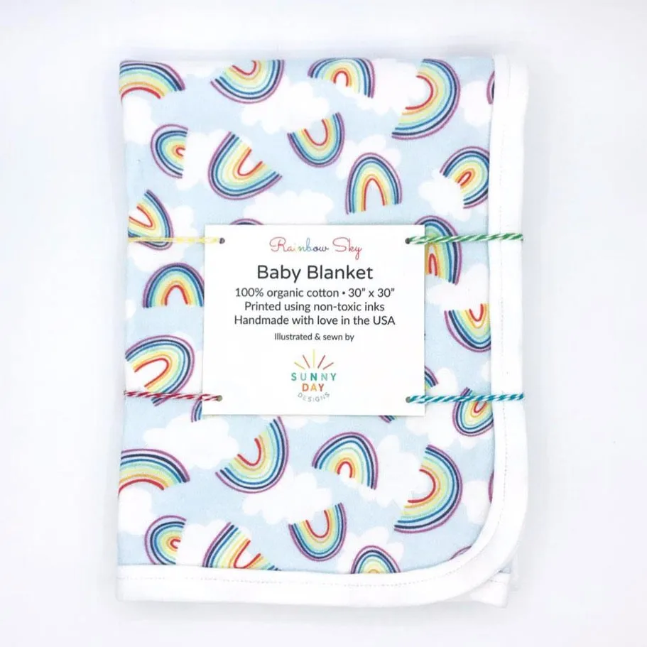 Rainbow Sky  Baby Receiving Blanket - Organic Cotton