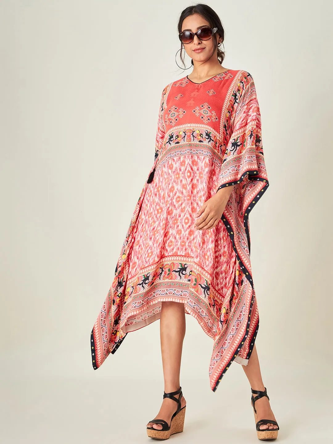 Red Boho Ikkat Kaftan Dress (Final Sale)