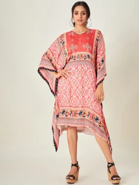 Red Boho Ikkat Kaftan Dress (Final Sale)