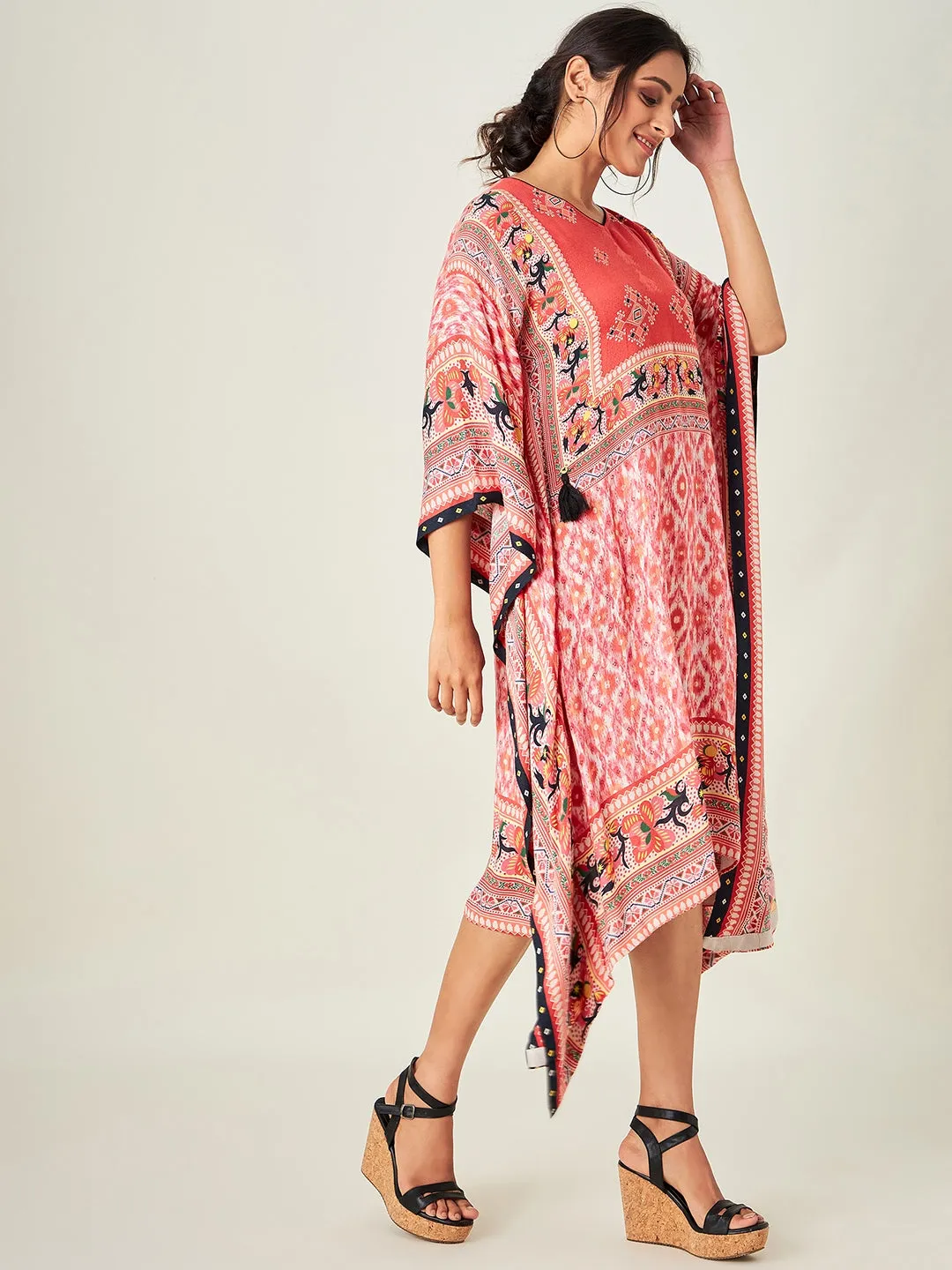 Red Boho Ikkat Kaftan Dress (Final Sale)