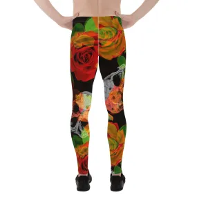 Rose Skulls Print Men's Leggings, Rose Skull Leggings, Skull Leggings Men - Made in USA/EU/MX