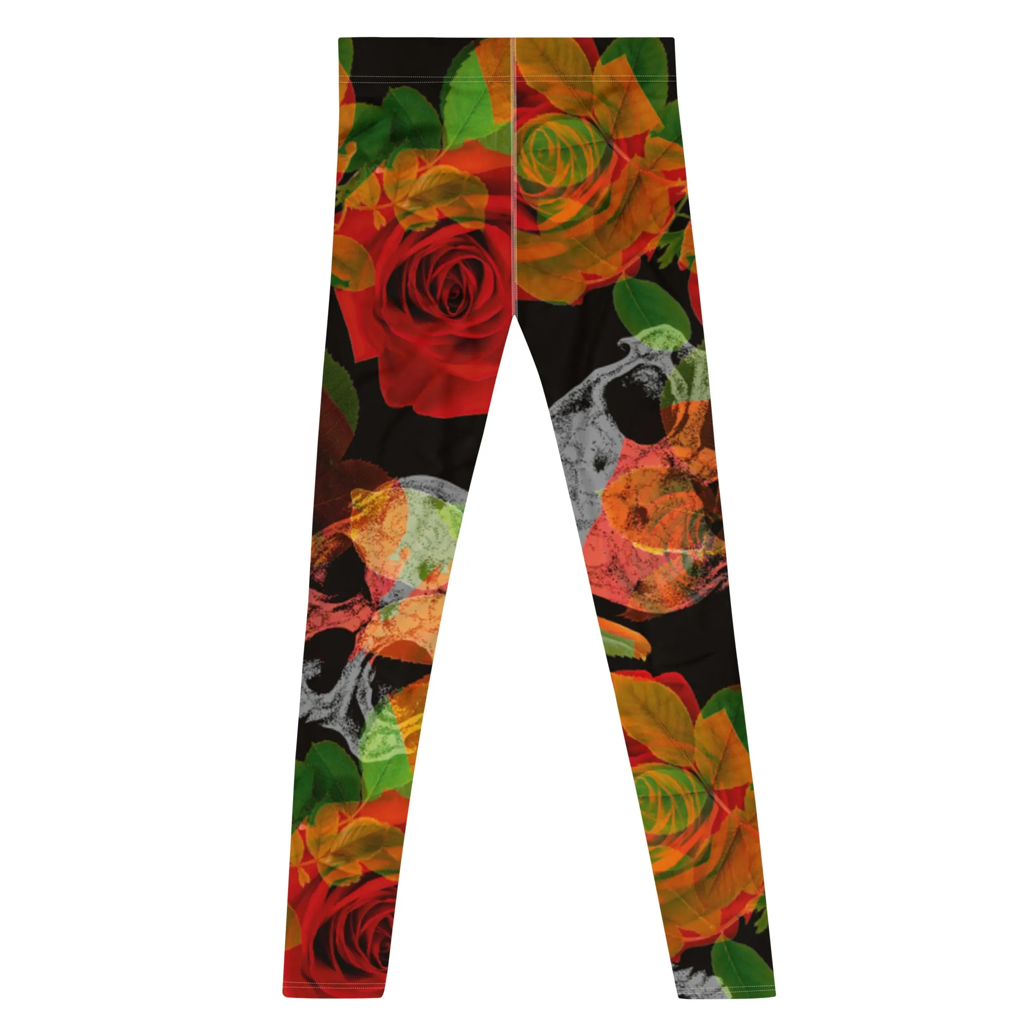 Rose Skulls Print Men's Leggings, Rose Skull Leggings, Skull Leggings Men - Made in USA/EU/MX