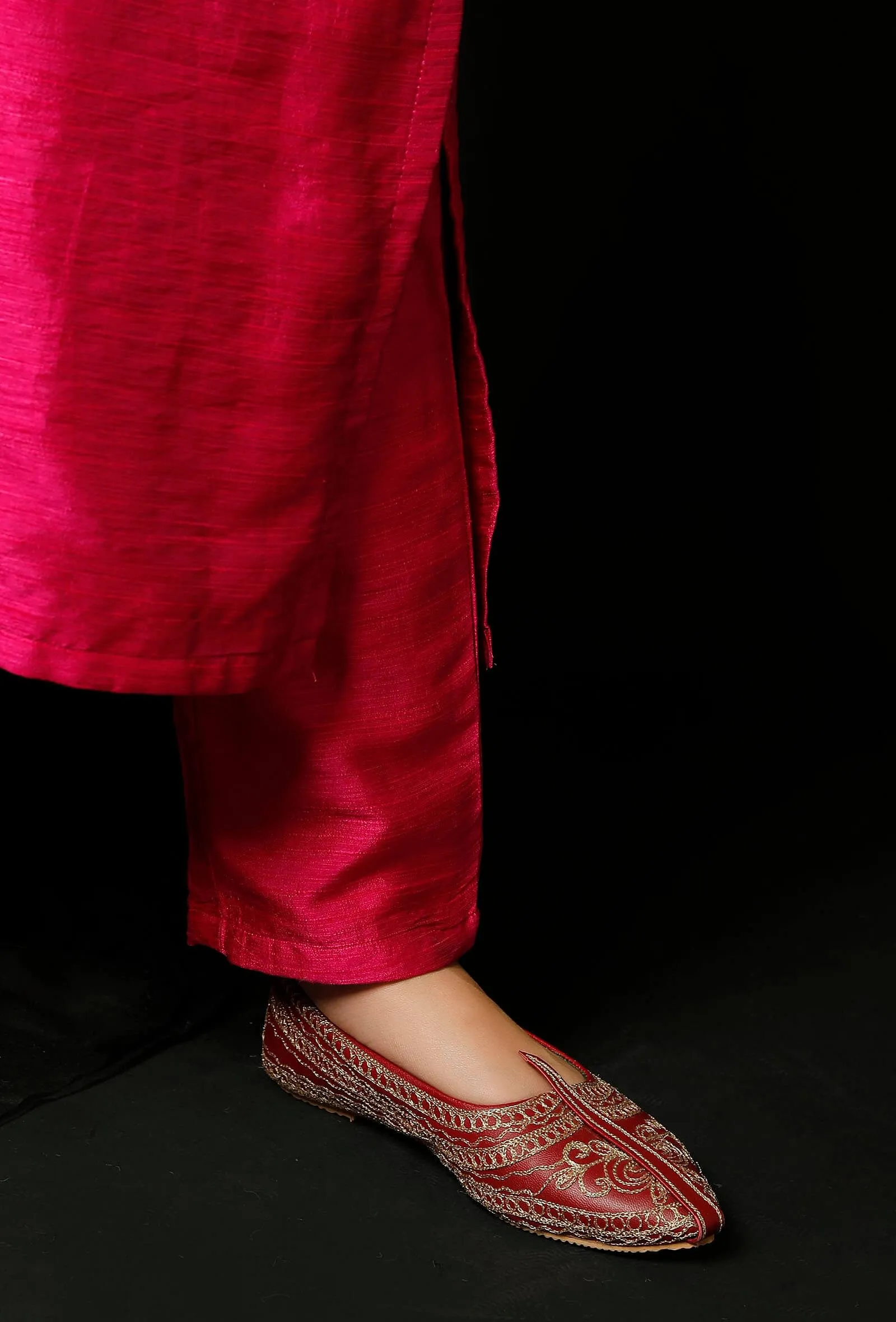 Set of 2 : Pink Raw Silk Kurta and Pink Silk Pants