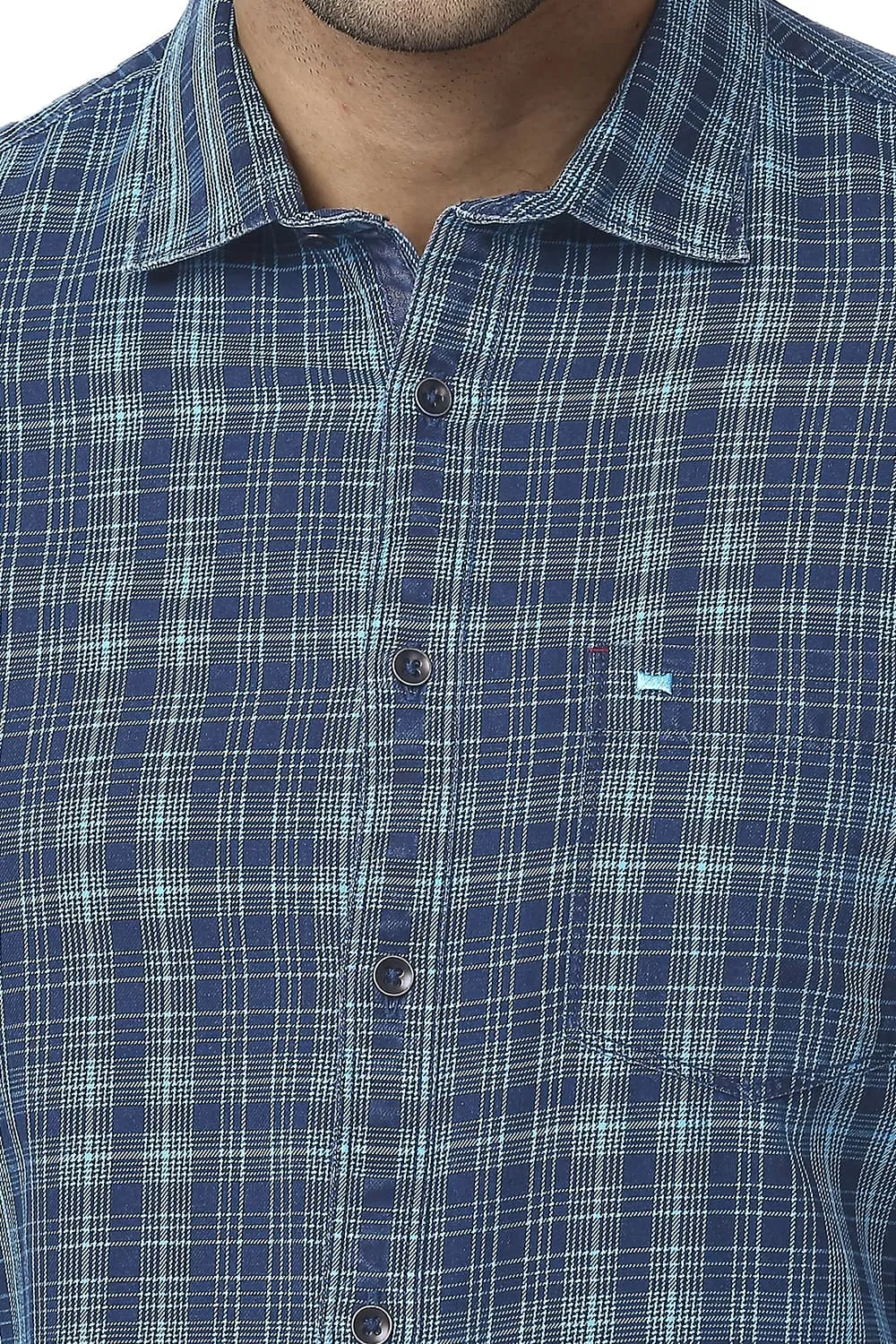 Slim Fit Cotton Indigo Checks Shirt