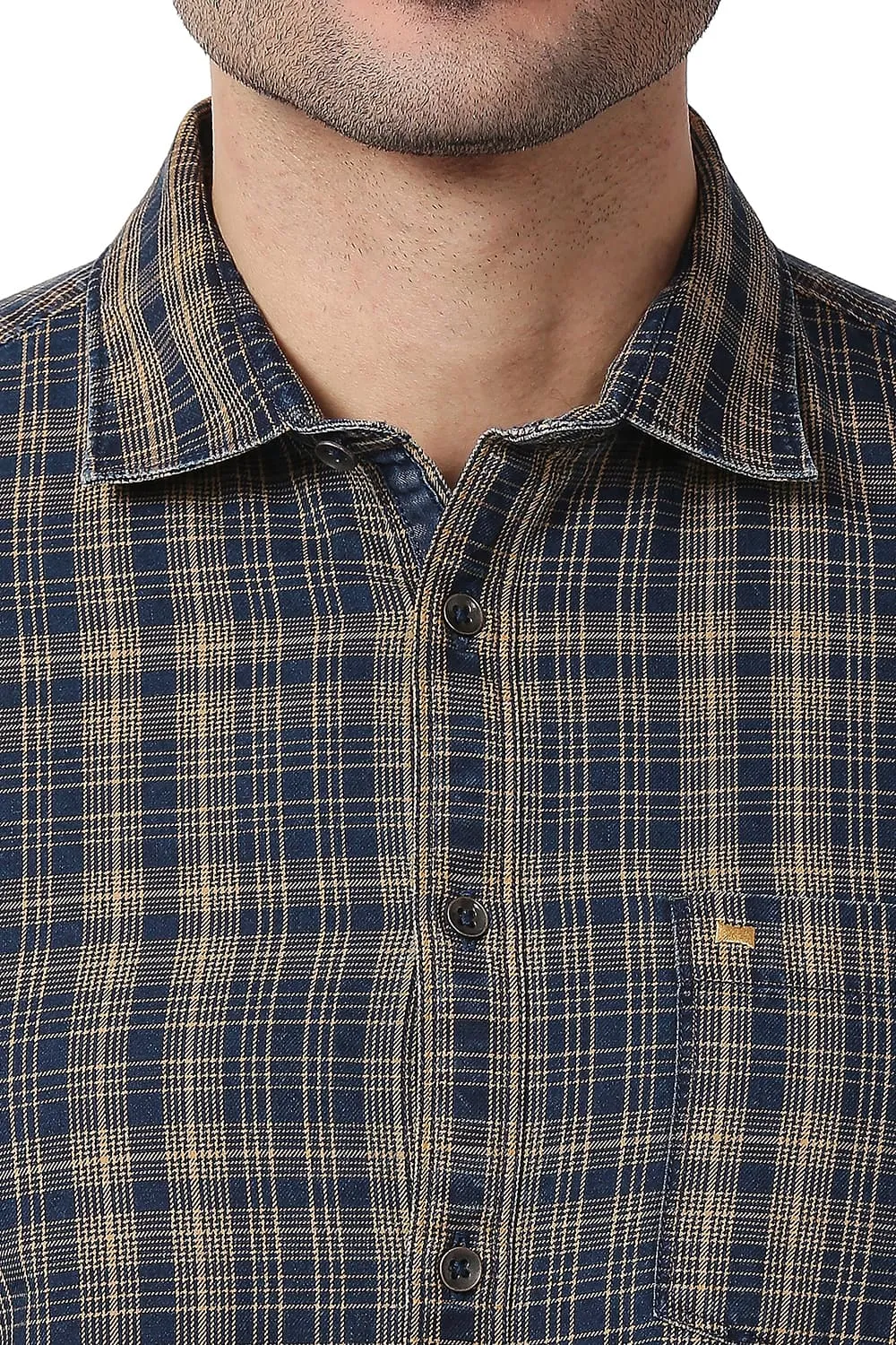 Slim Fit Cotton Indigo Checks Shirt