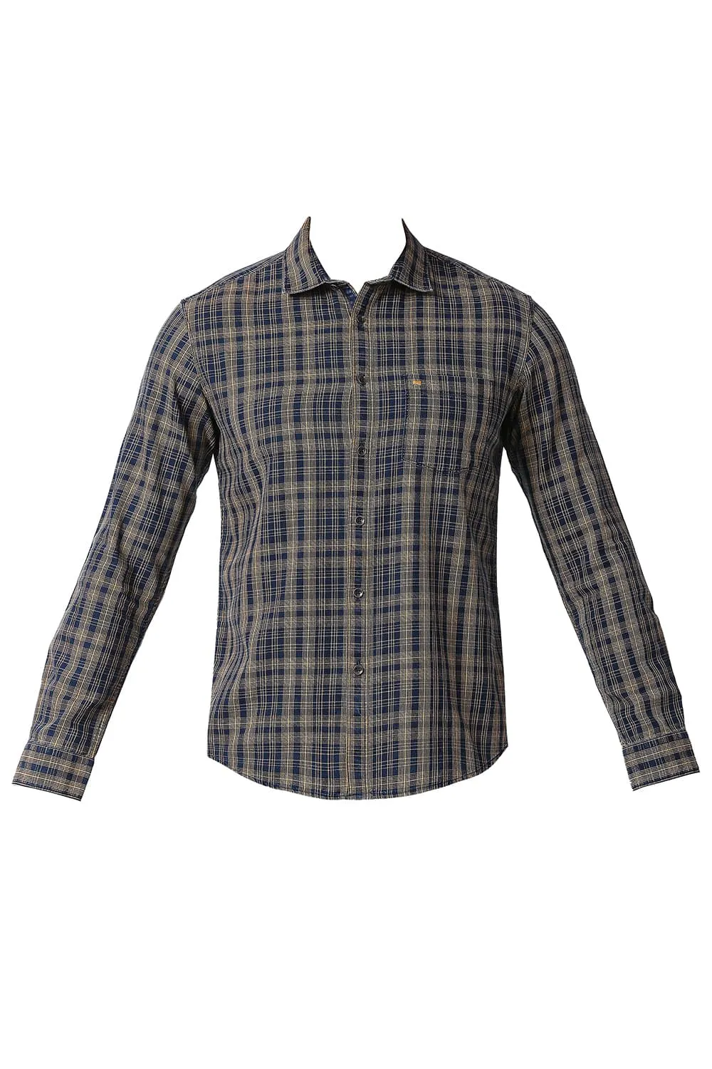 Slim Fit Cotton Indigo Checks Shirt