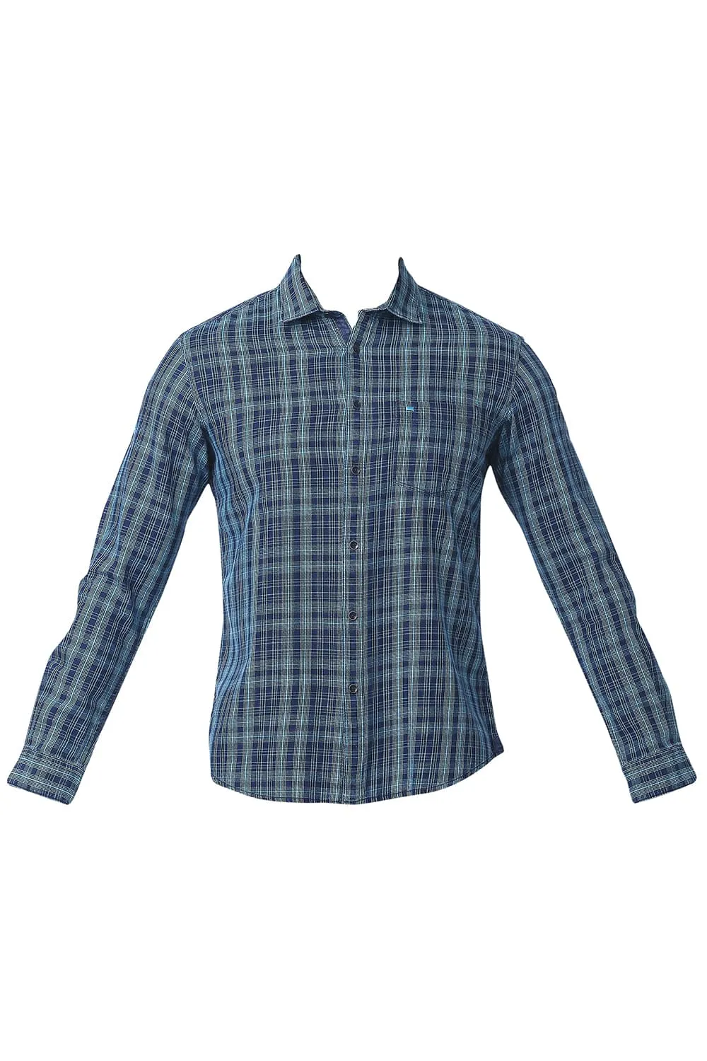 Slim Fit Cotton Indigo Checks Shirt