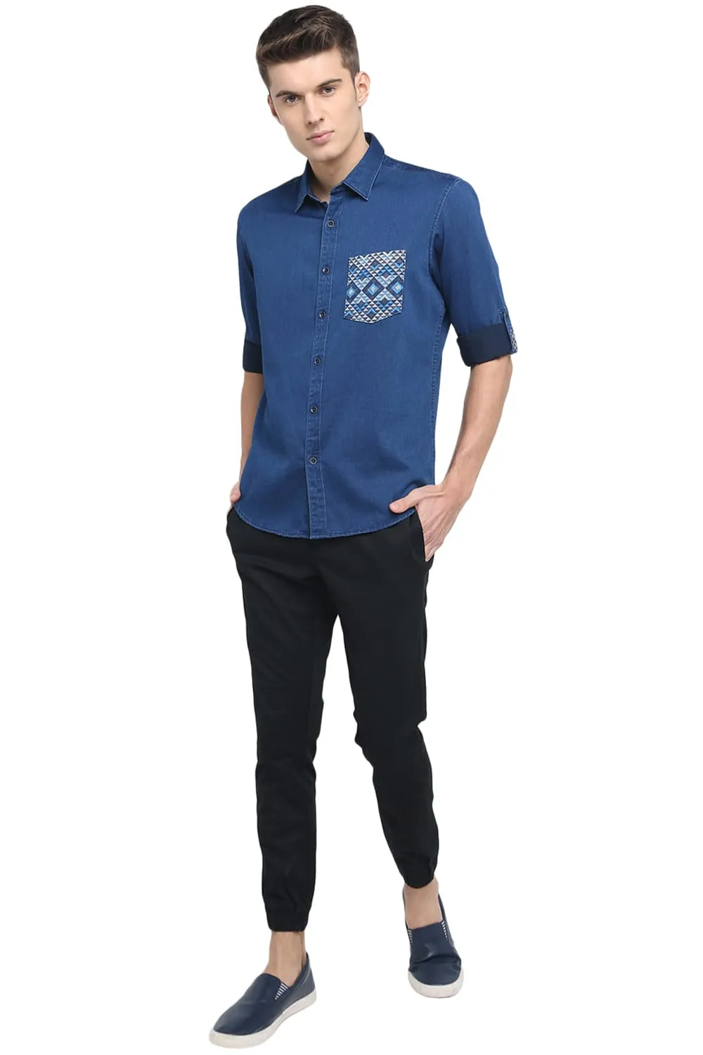 Slim Fit Indigo Satin Shirt