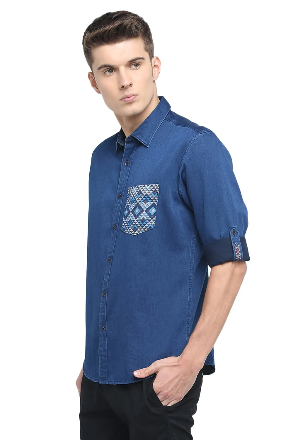 Slim Fit Indigo Satin Shirt