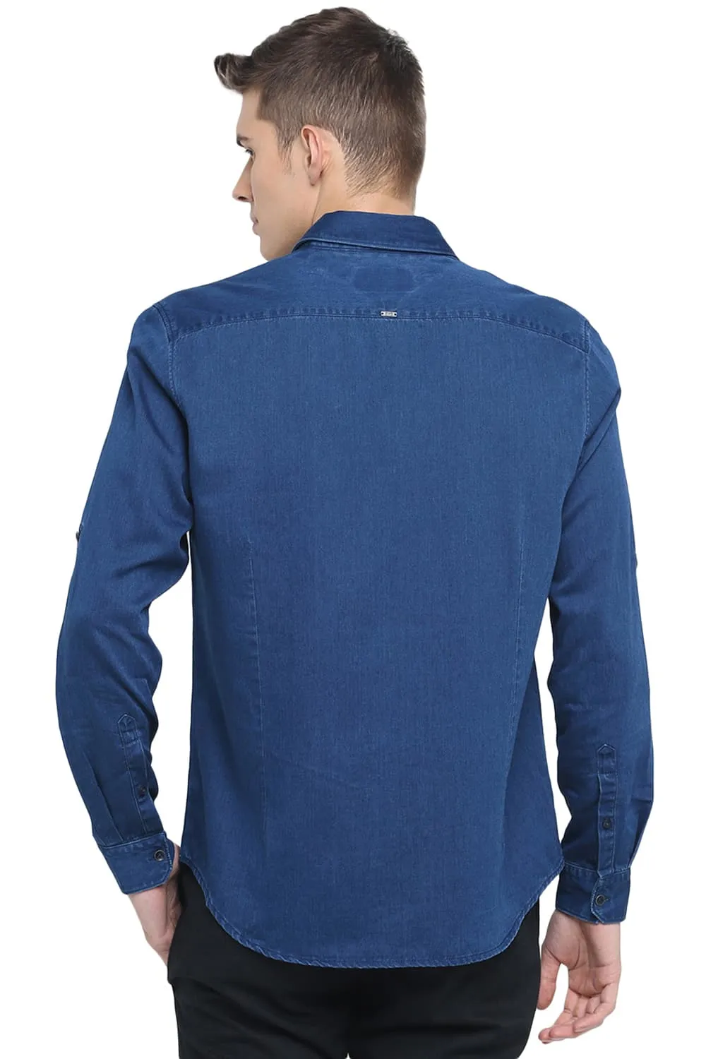 Slim Fit Indigo Satin Shirt