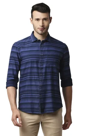 Slim Fit Indigo Weft Stripe Shirt