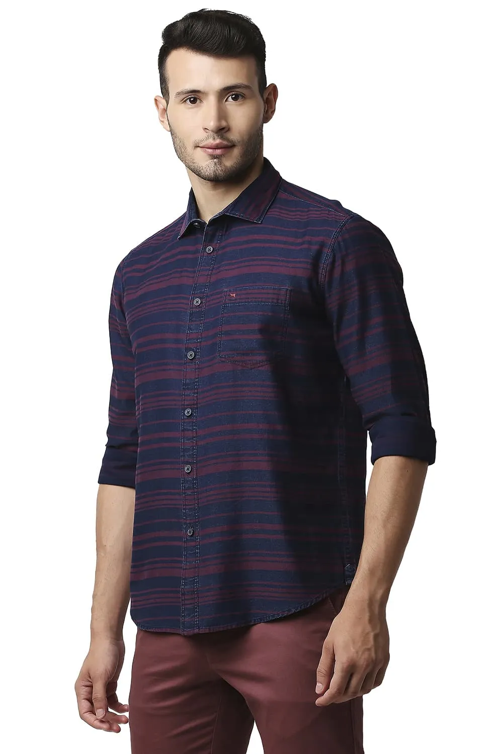 Slim Fit Indigo Weft Stripe Shirt