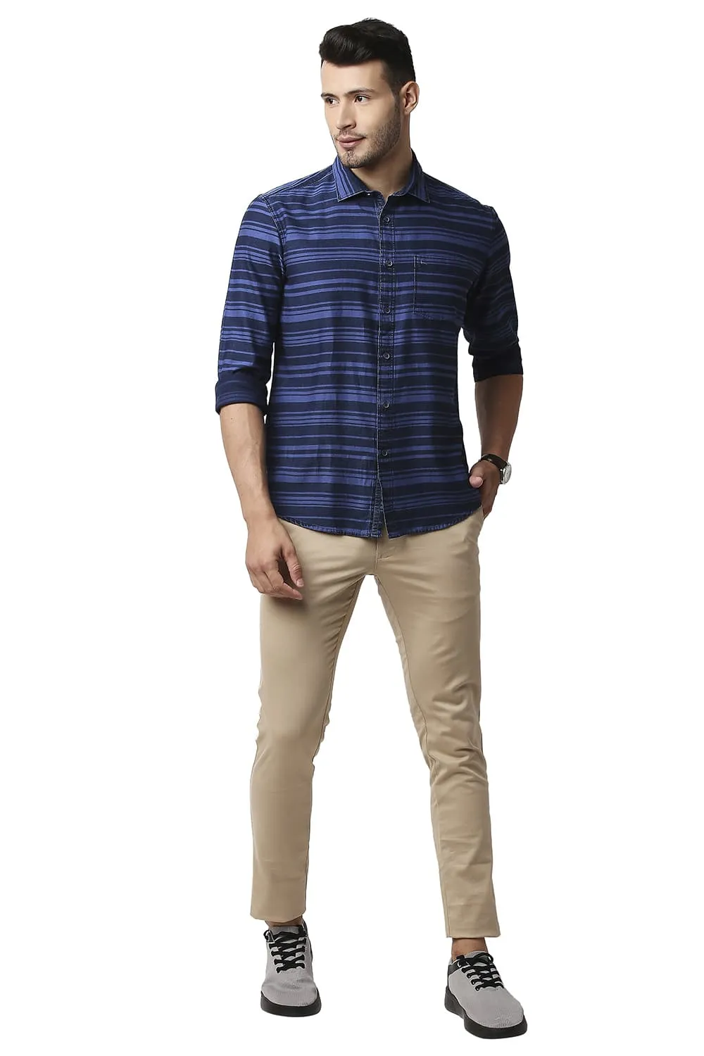 Slim Fit Indigo Weft Stripe Shirt