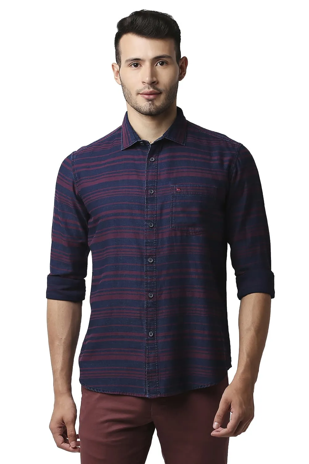 Slim Fit Indigo Weft Stripe Shirt