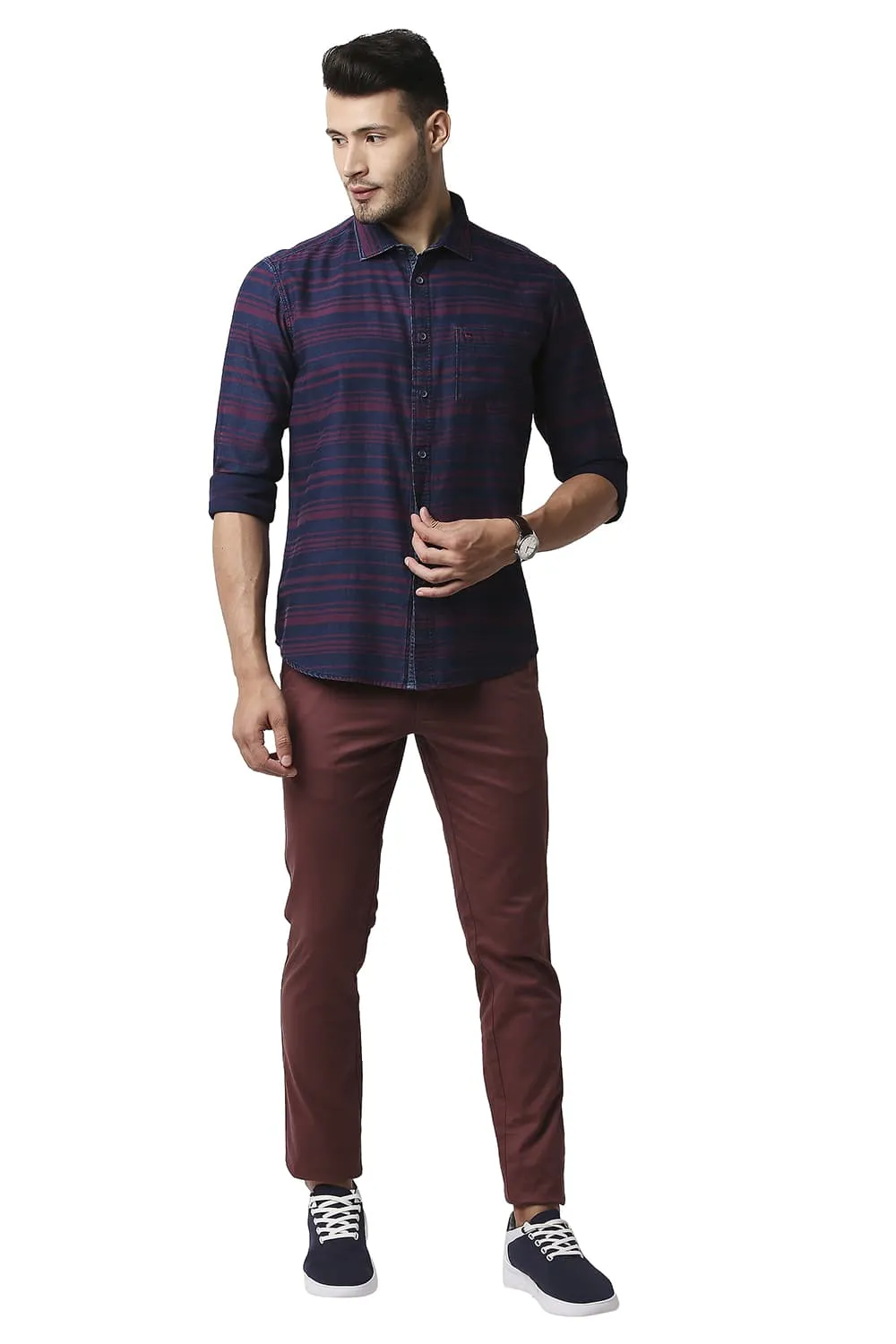 Slim Fit Indigo Weft Stripe Shirt