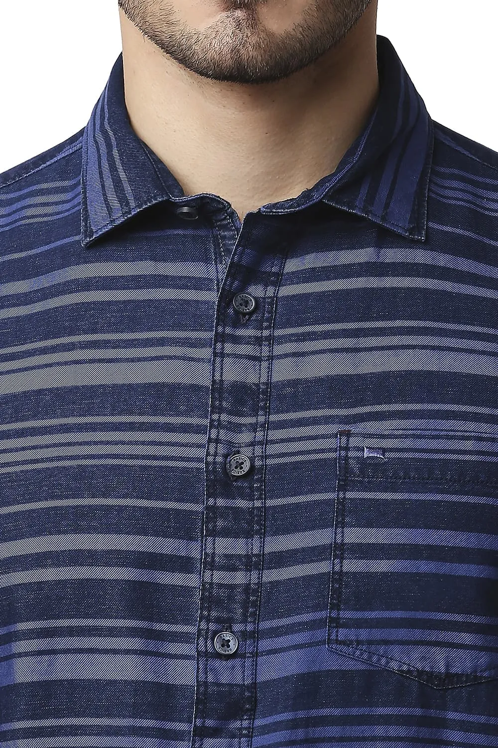 Slim Fit Indigo Weft Stripe Shirt