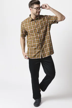 Slim Fit Slub Twill Checks Halfsleeves Shirt