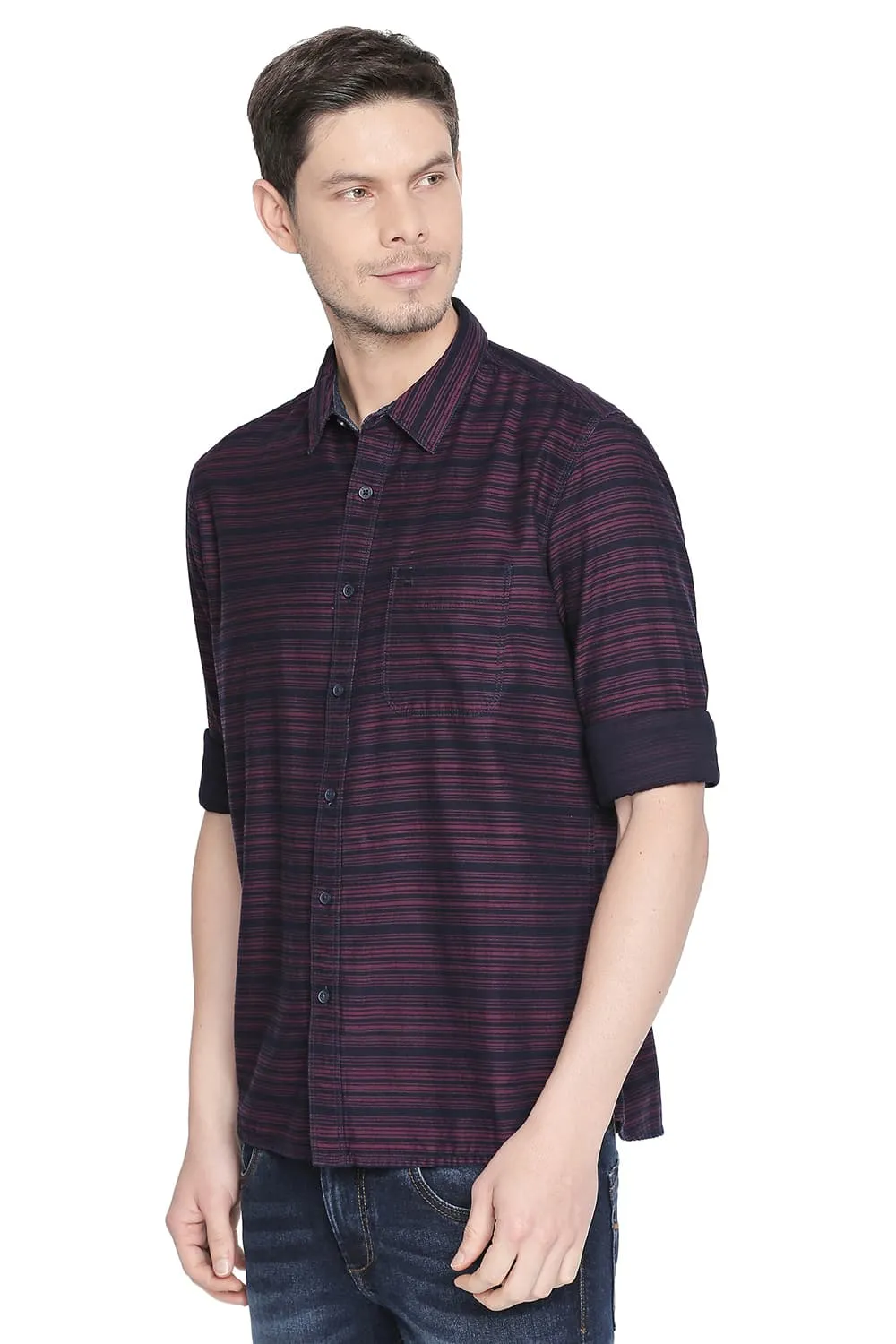 Slim Fit Twill Weft Stripes Shirt