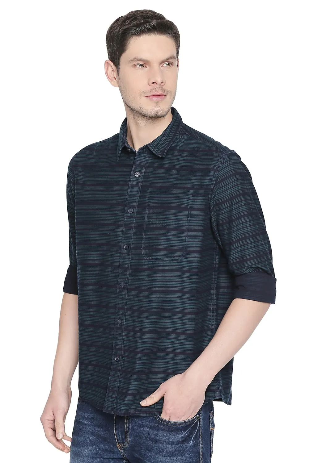 Slim Fit Twill Weft Stripes Shirt