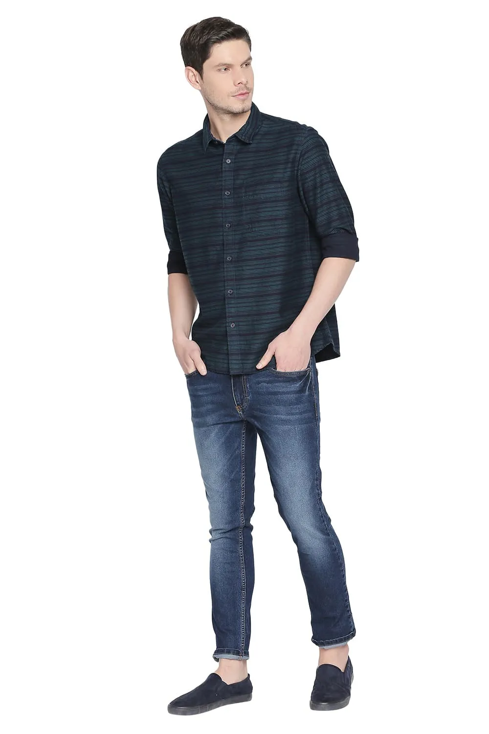 Slim Fit Twill Weft Stripes Shirt