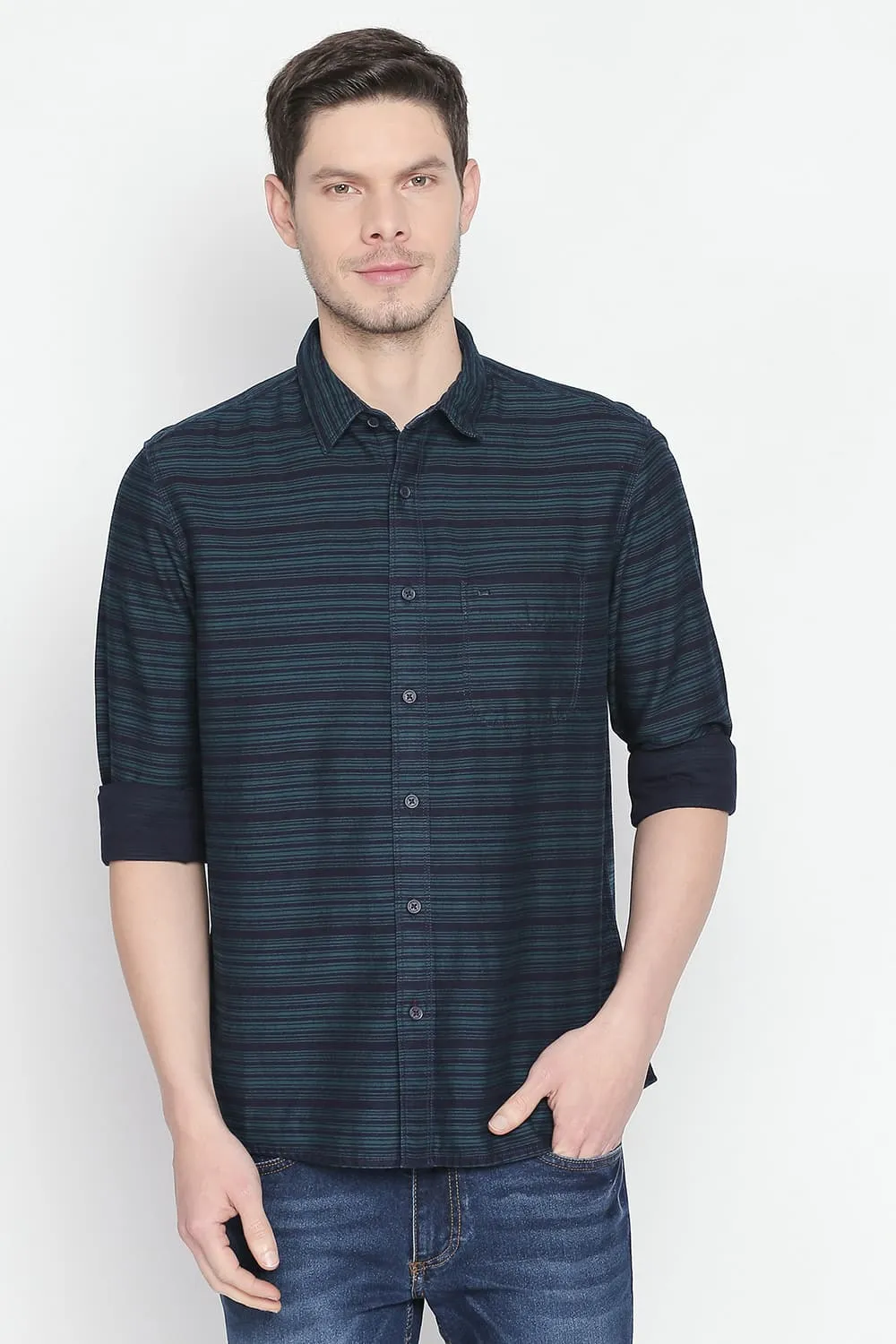 Slim Fit Twill Weft Stripes Shirt