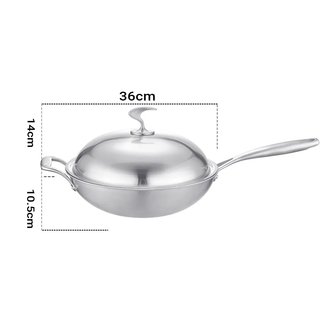 SOGA 18/10 Stainless Steel Fry Pan 36cm Frying Pan Top Grade Skillet with Helper Handle and Lid